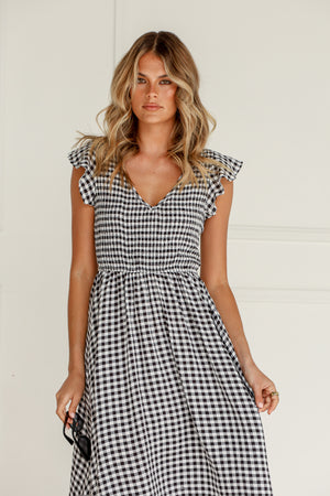 Ava Gingham Dress - Black White