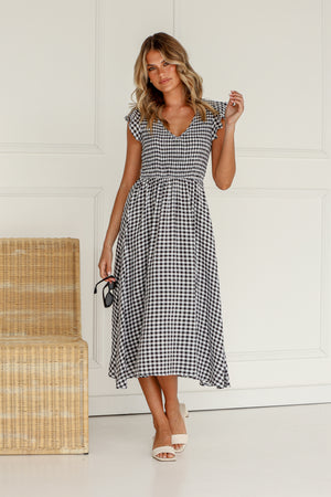 Ava Gingham Dress - Black White