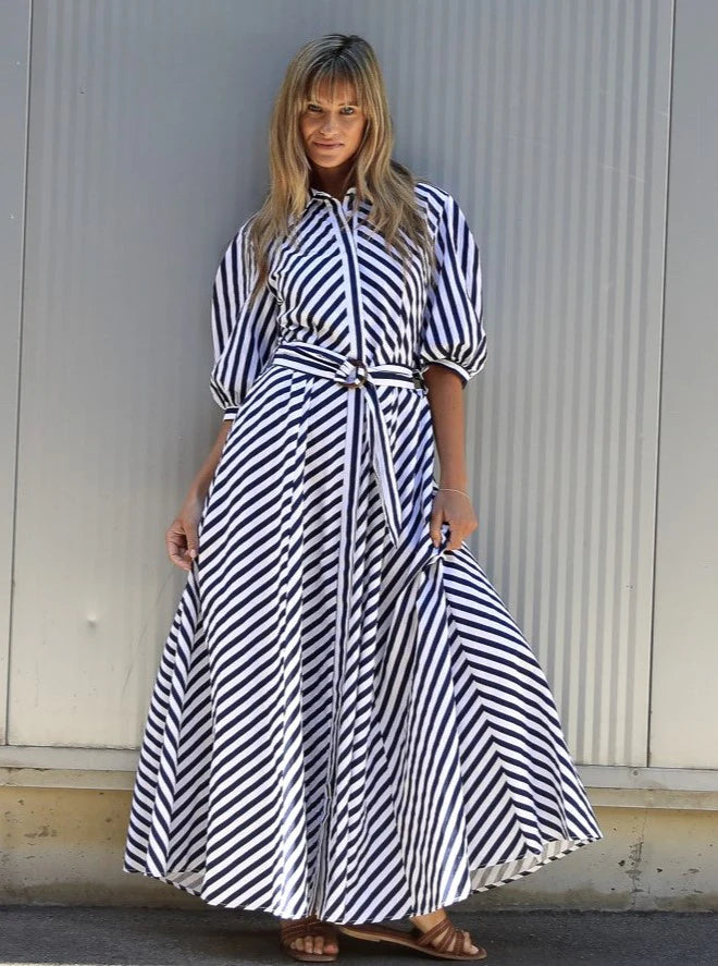 Bianca Dress - Navy Stripe