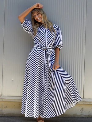 Bianca Dress - Navy Stripe