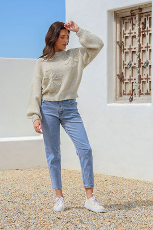 Lilly Flower Knit - Latte