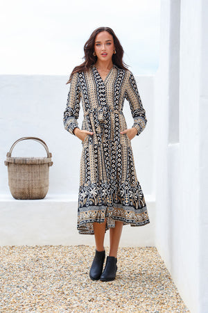 St Barth Palm Tie Maxi Dress - Latte Black