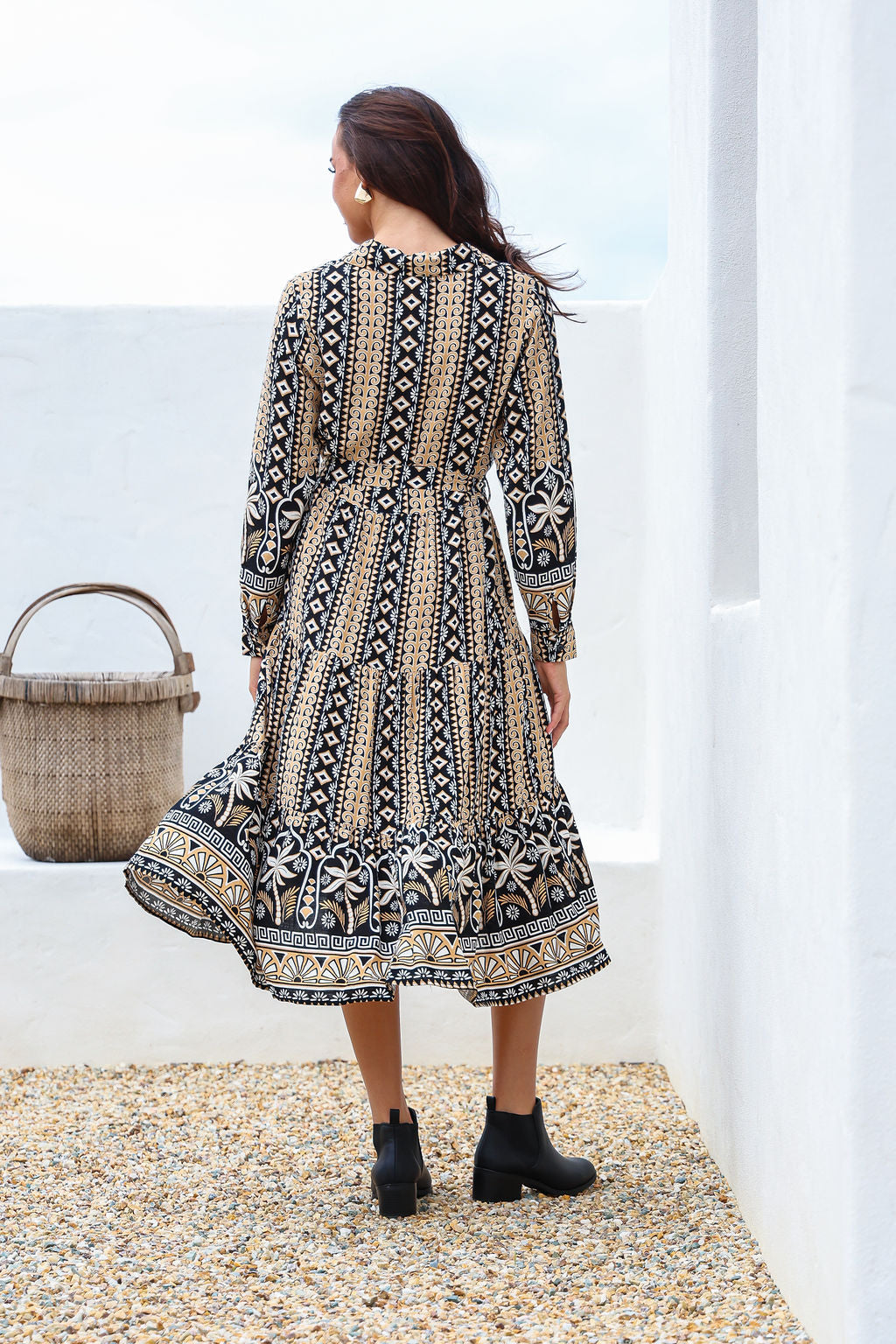 St Barth Palm Tie Maxi Dress - Latte Black