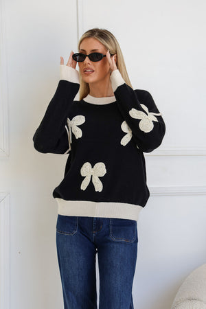 Bow Contrast Knit - Black