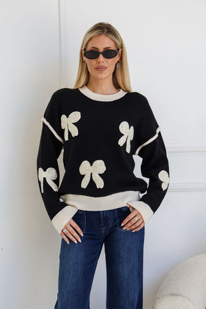 Bow Contrast Knit - Black