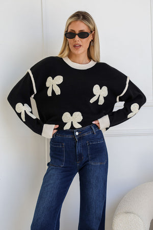 Bow Contrast Knit - Black