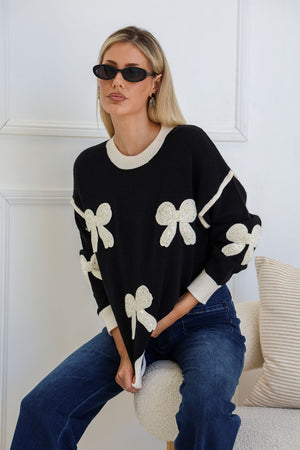 Bow Contrast Knit - Black