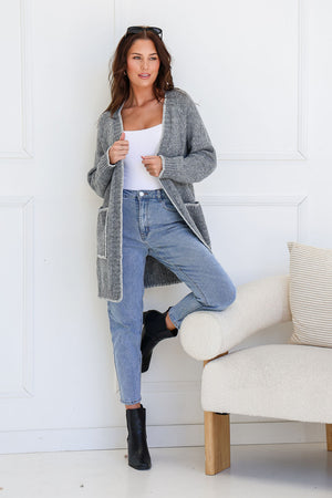 Blanket Stitch Pocket Cardigan - Grey