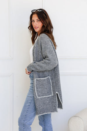 Blanket Stitch Pocket Cardigan - Grey