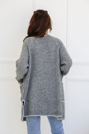 Blanket Stitch Pocket Cardigan - Grey