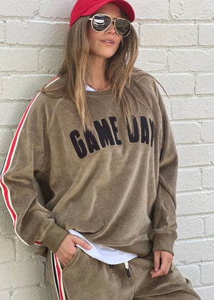 Sporty Velour Sweat - Khaki
