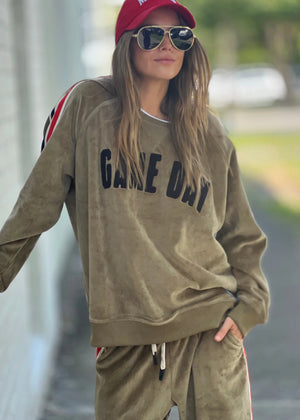 Sporty Velour Sweat - Khaki