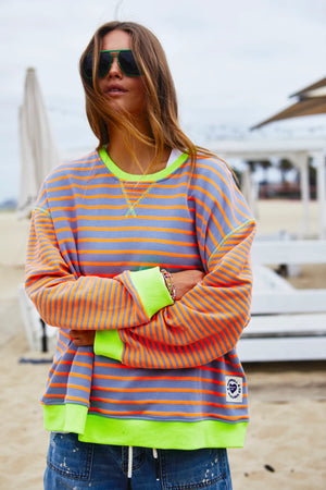 Retro Stripe Sweat - Grey Orange