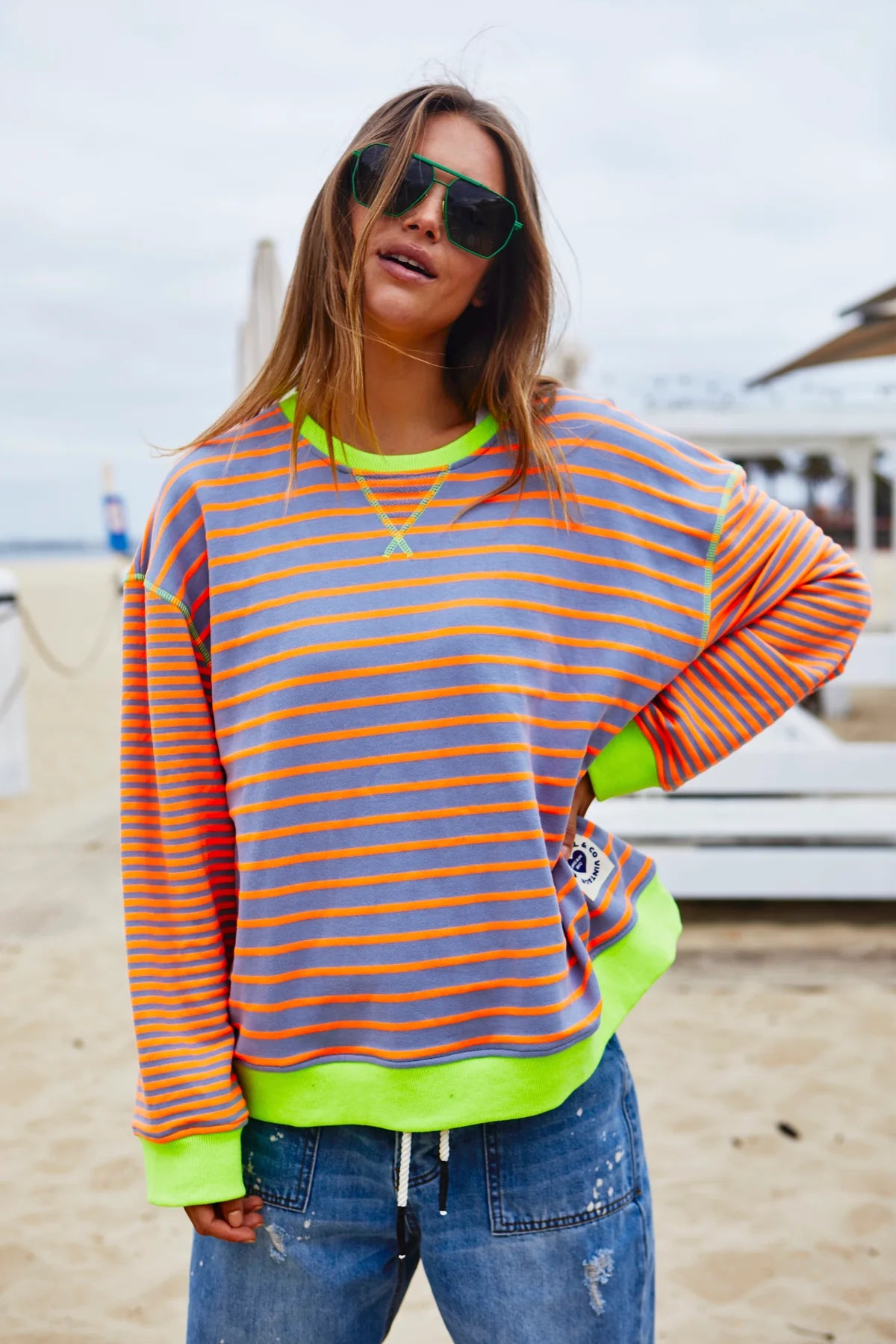 Retro Stripe Sweat - Grey Orange