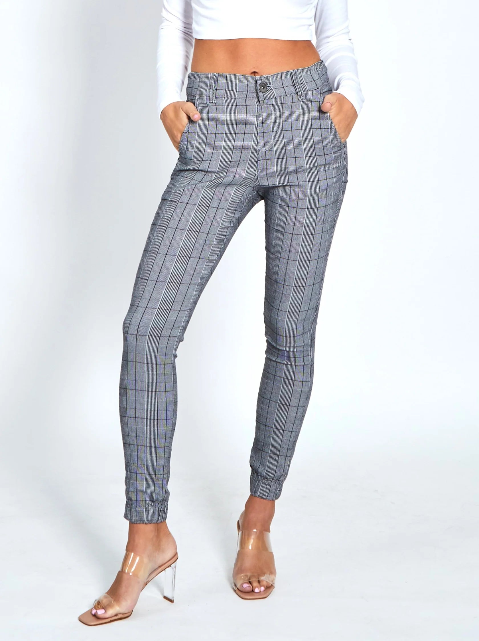 Grey checked joggers discount