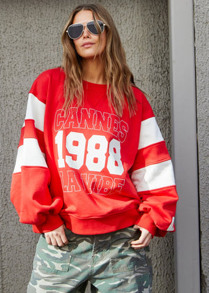 Panelled Sleeve Detail Cannes Sweat - Red