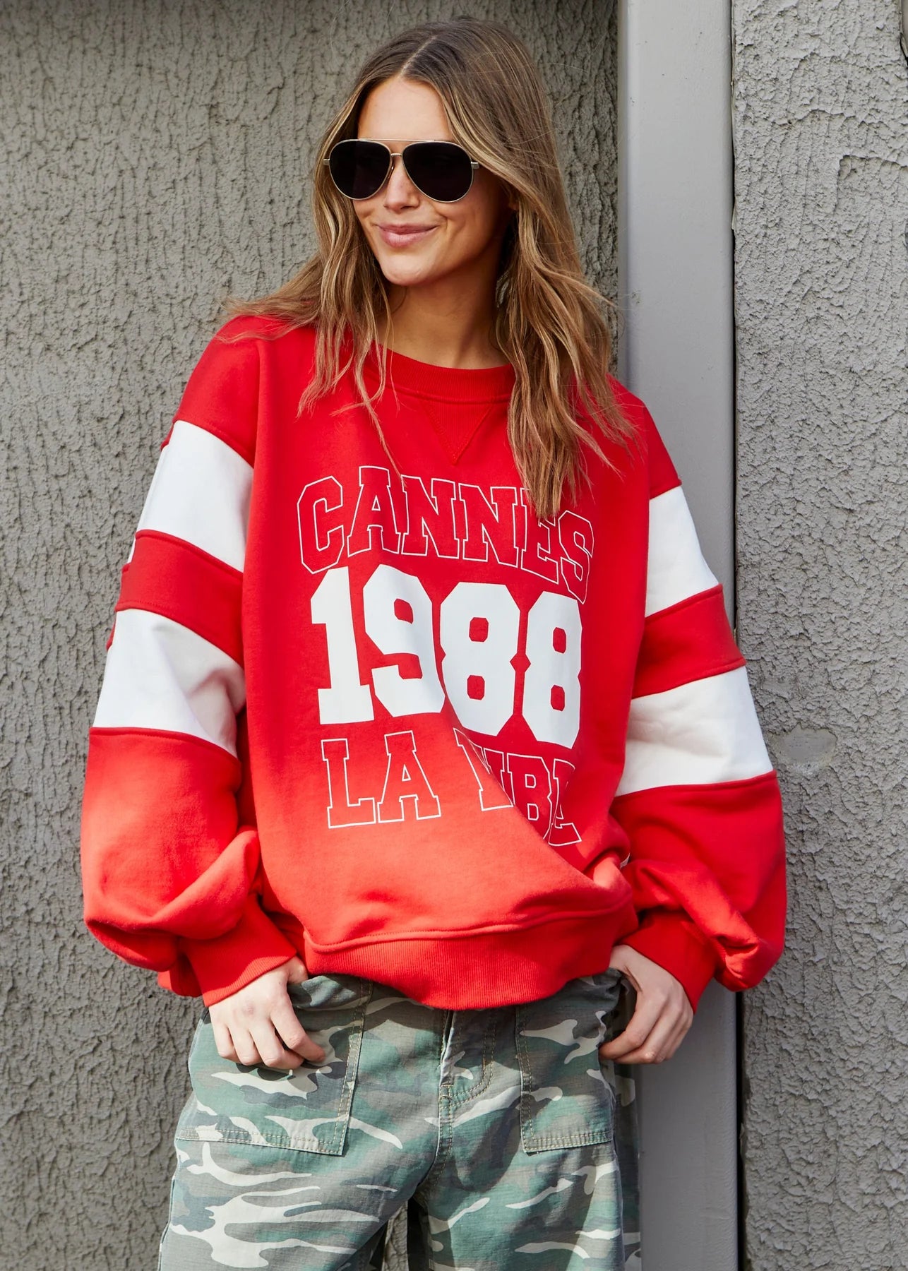 Panelled Sleeve Detail Cannes Sweat - Red
