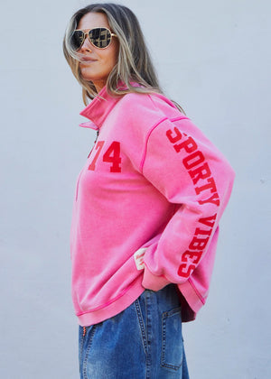 Vintage Wash Half Zip Sweat - Vintage Pink PREORDER