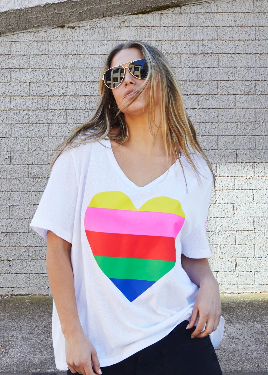 Rainbow Heart Tee - White PREORDER