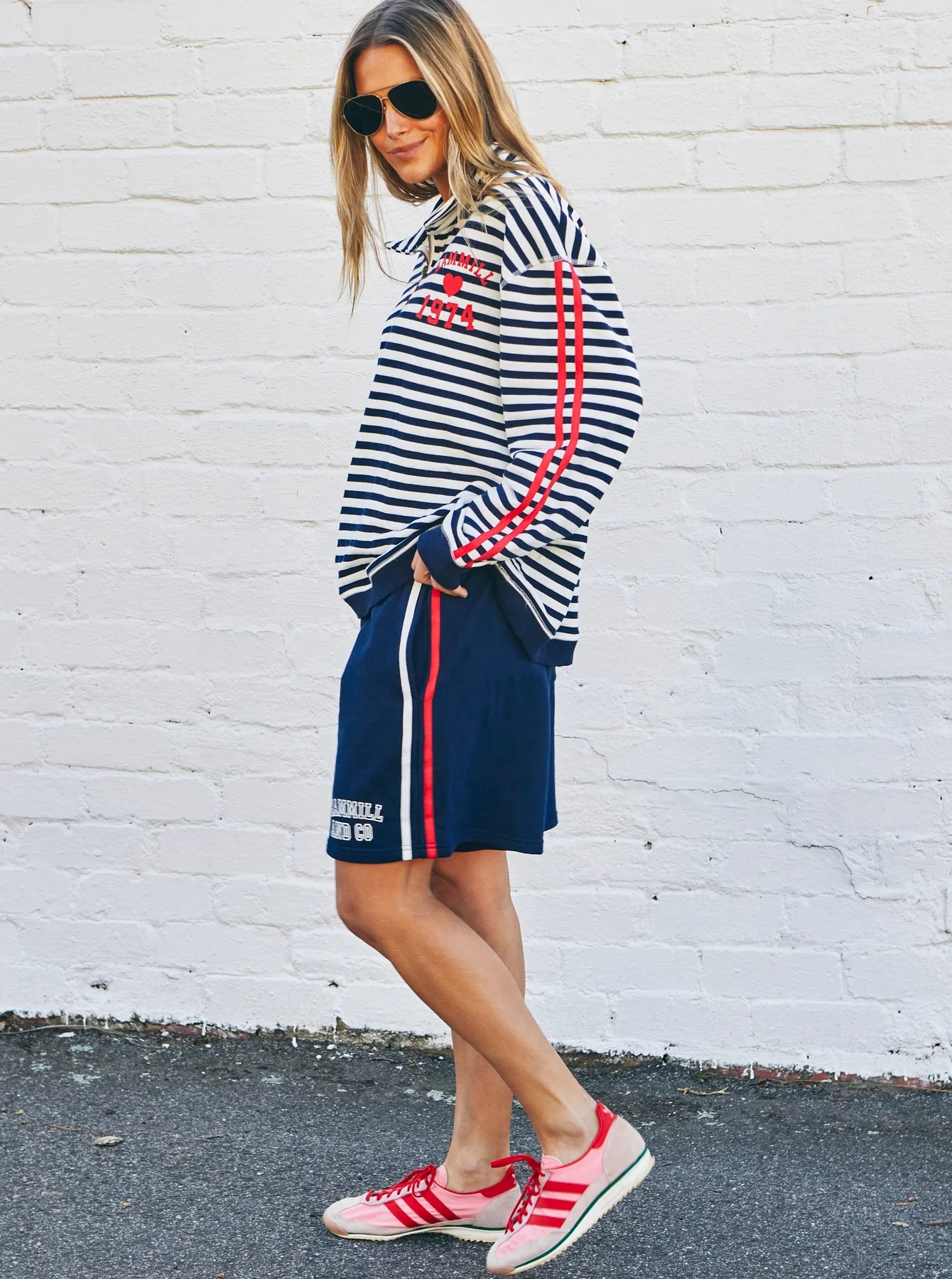 Retro Shorts with Side Stripes - Navy