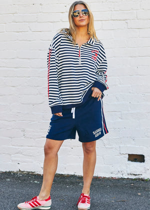 Retro Stripe Zip Sweat - Navy White