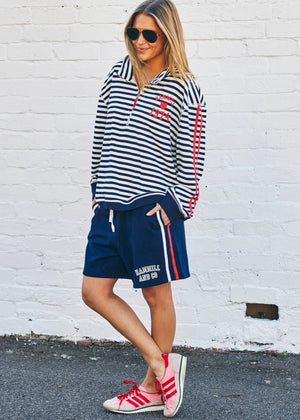 Retro Stripe Zip Sweat - Navy White