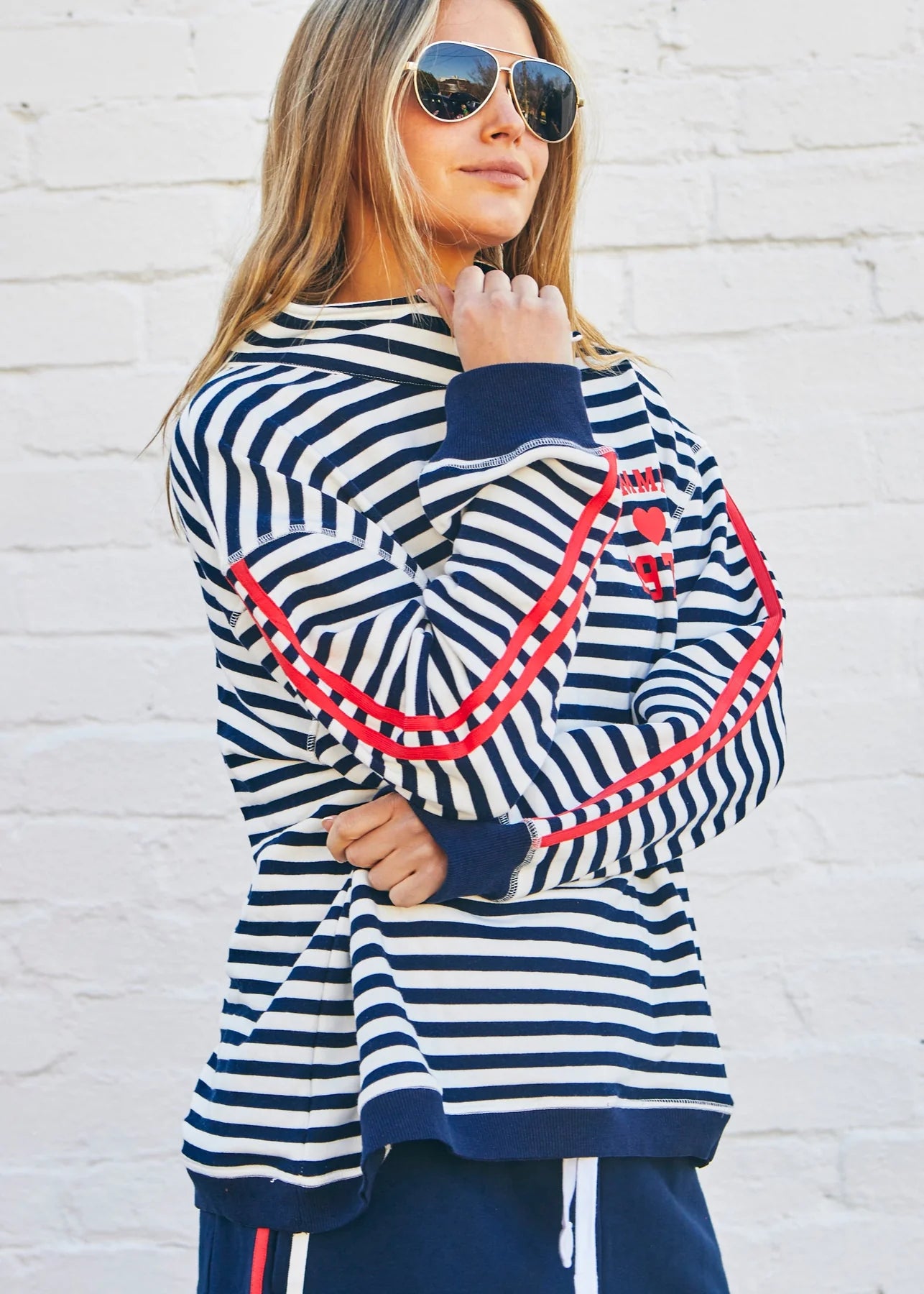 Retro Stripe Zip Sweat - Navy White