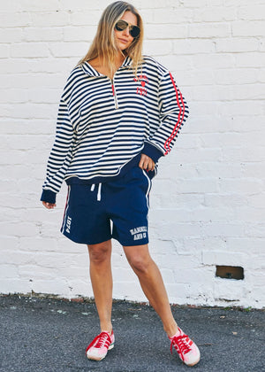 Retro Stripe Zip Sweat - Navy White