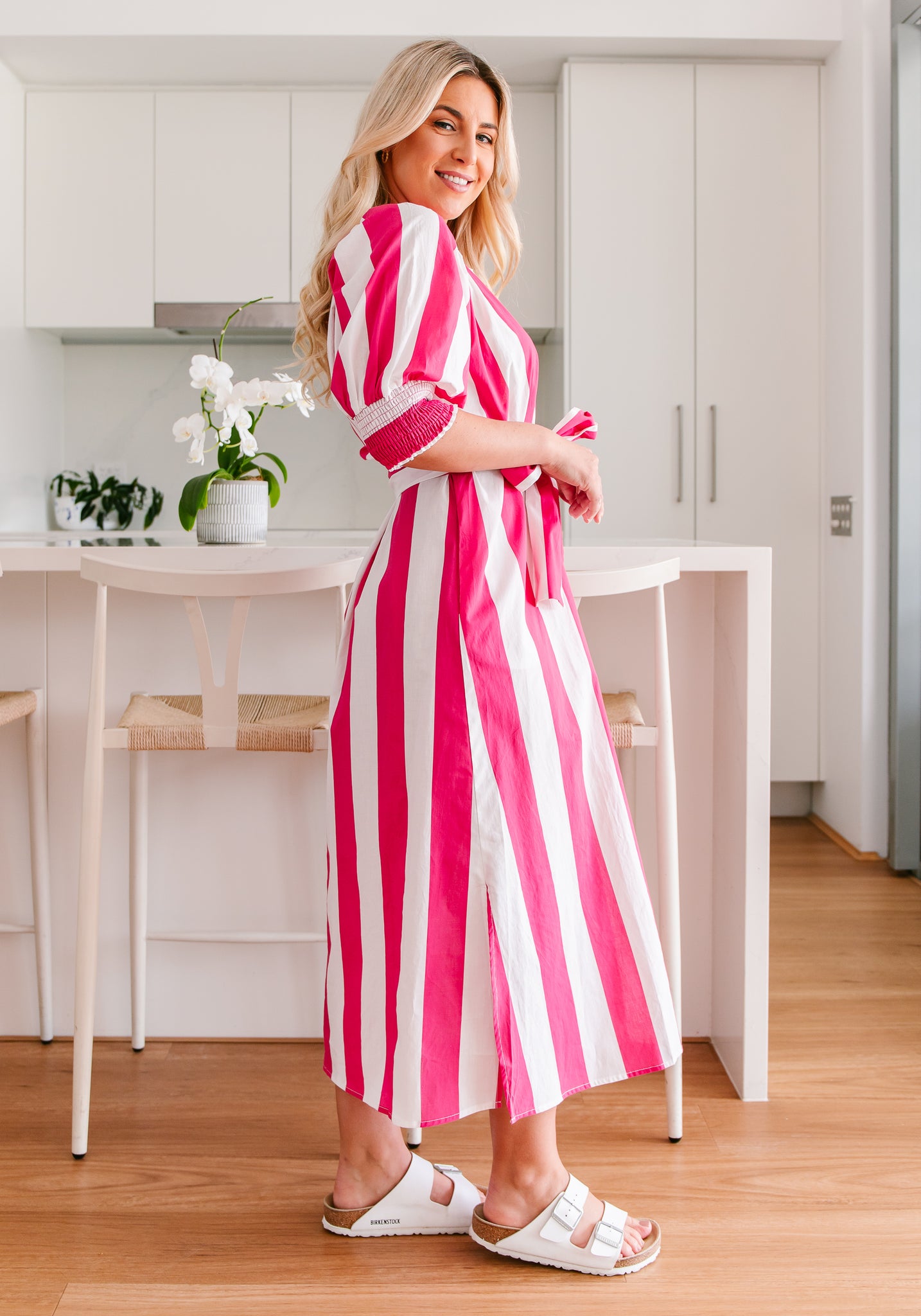 Amalfi Stripe Dress - Fuchsia