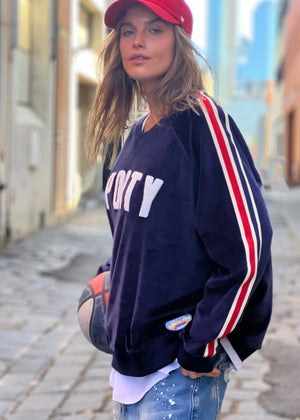 Sporty Velour Sweat - Navy
