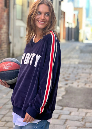 Sporty Velour Sweat - Navy