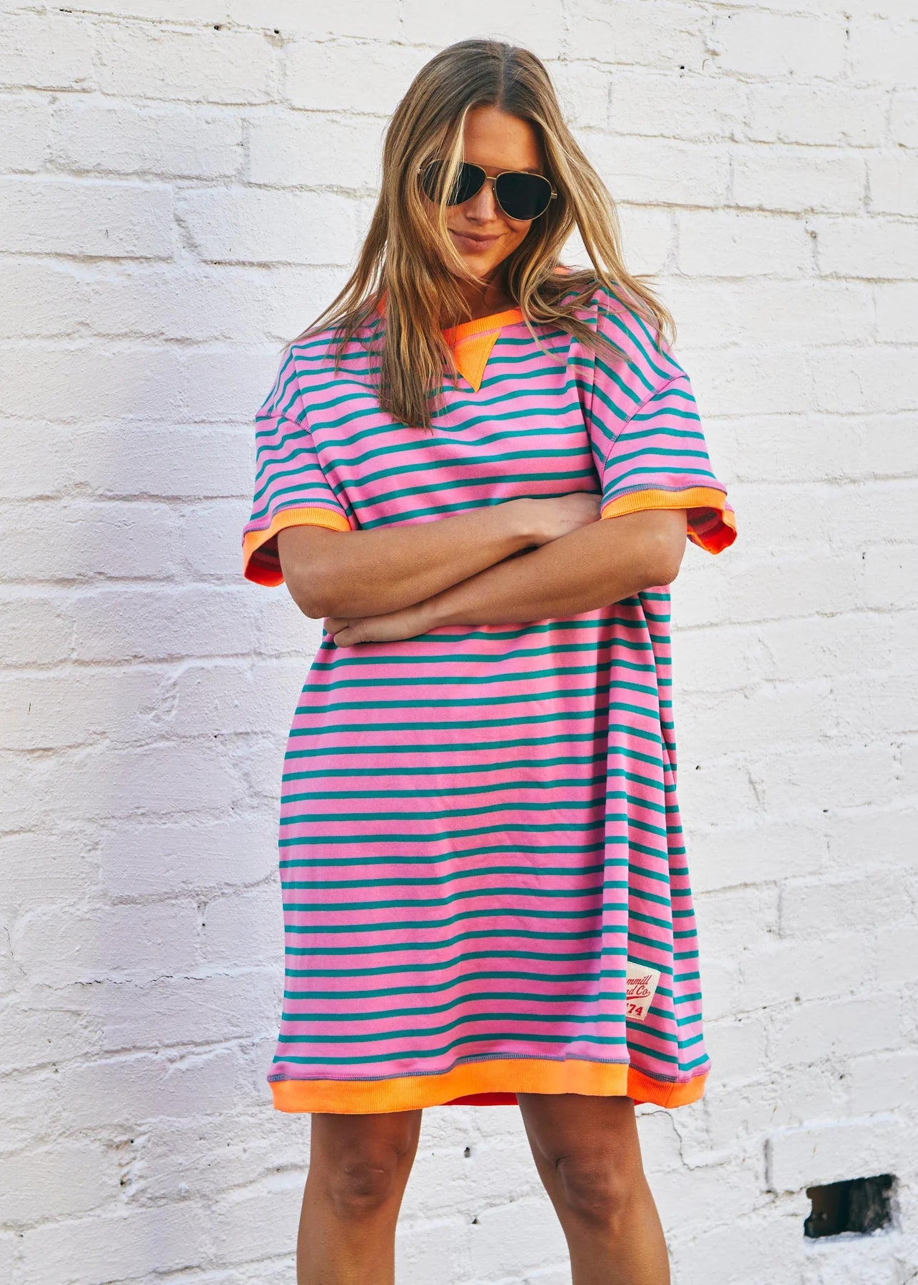 Stripe Beach Dress - Pink Orange