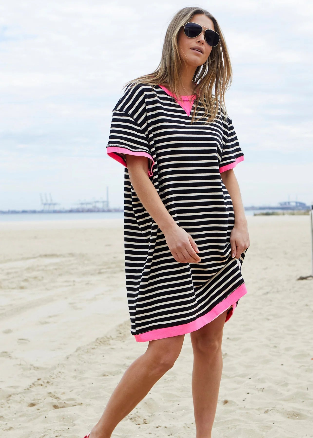 Stripe Beach Dress - Black White