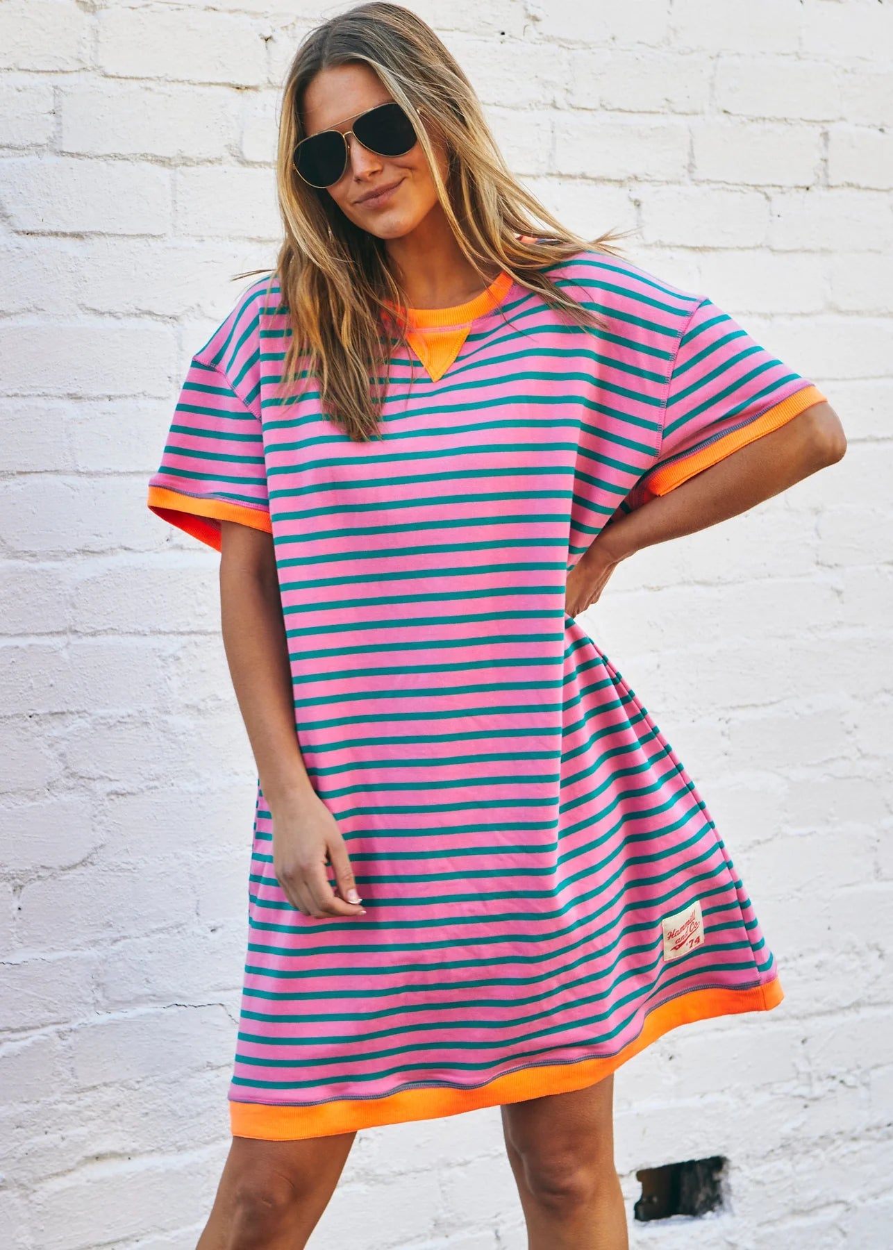 Stripe Beach Dress - Pink Orange