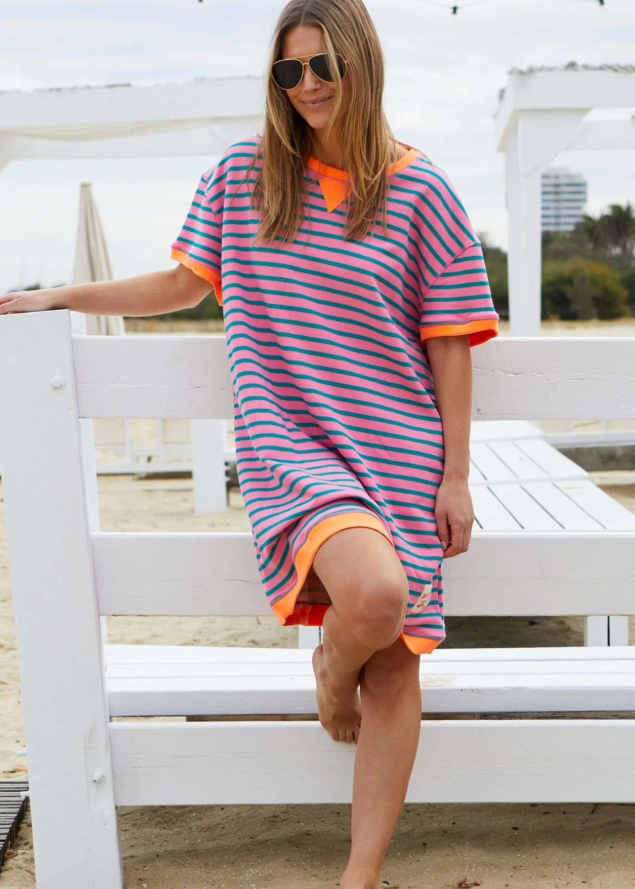 Stripe Beach Dress - Pink Orange