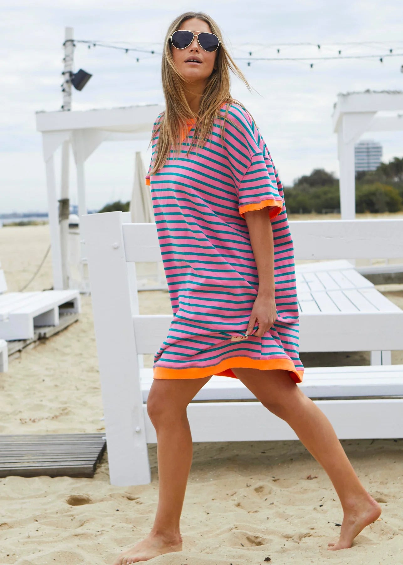 Stripe Beach Dress - Pink Orange