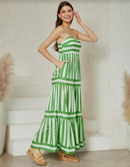 Cece Dress - Green Stripe