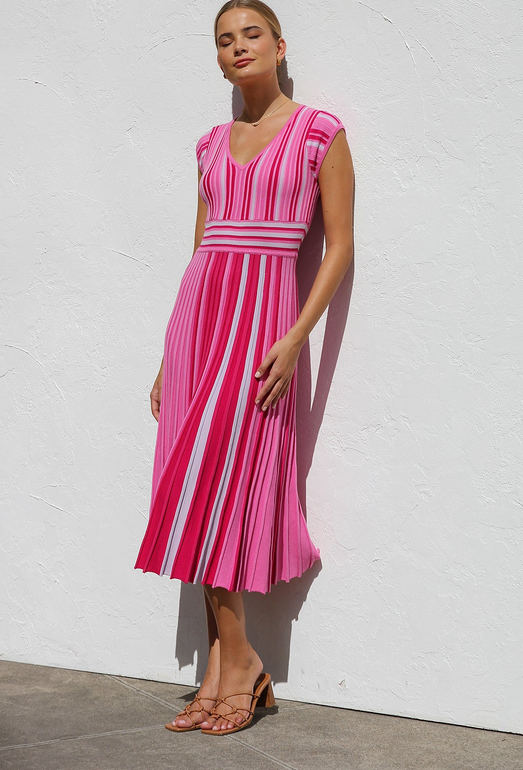 Polly Stripe Dress - Pink