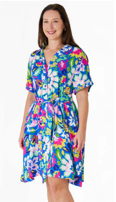 Barrera Shirt Dress - Blue Floral Exclusive Print