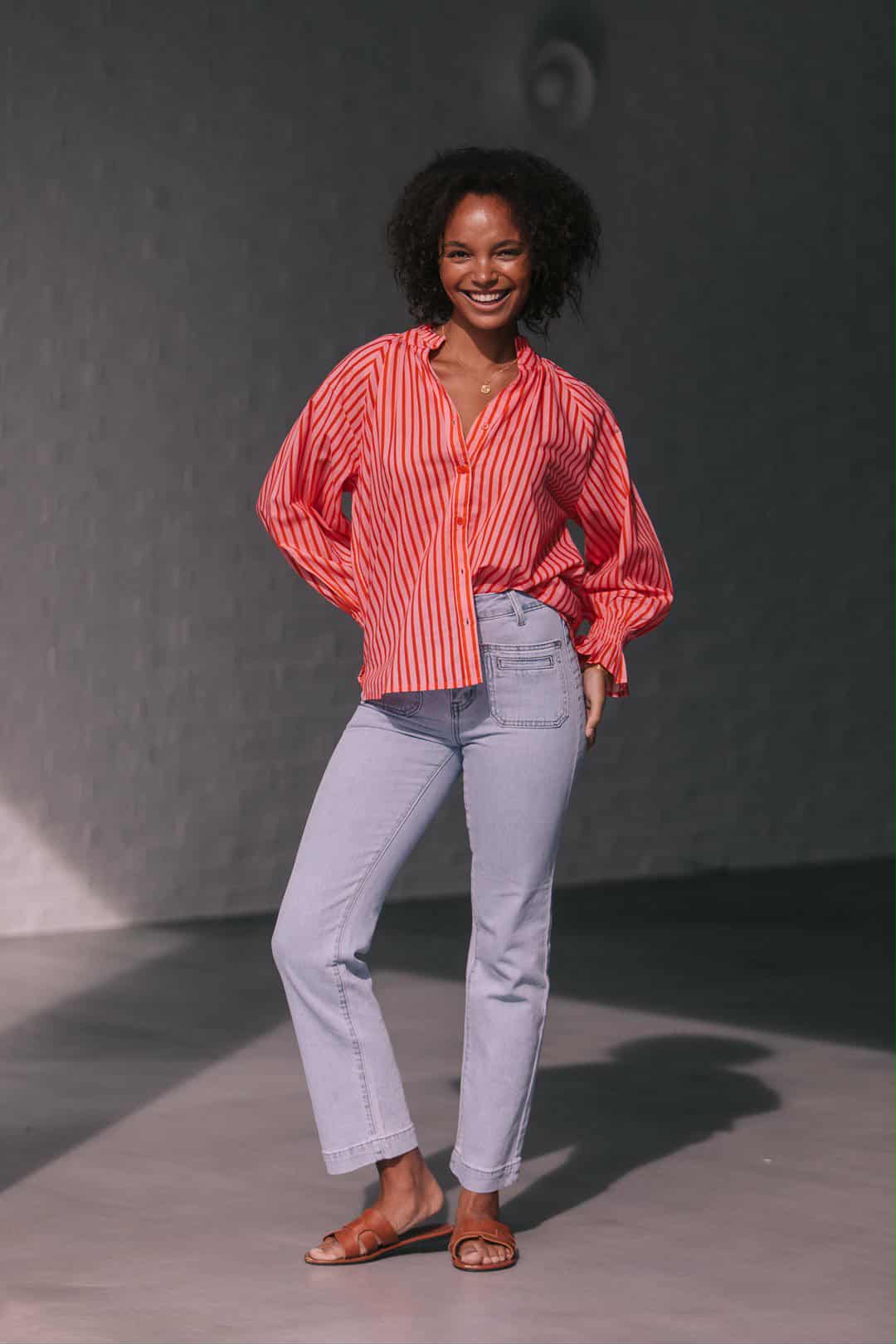 Racquet Club Striped Sorrento Blouse - Pink Red