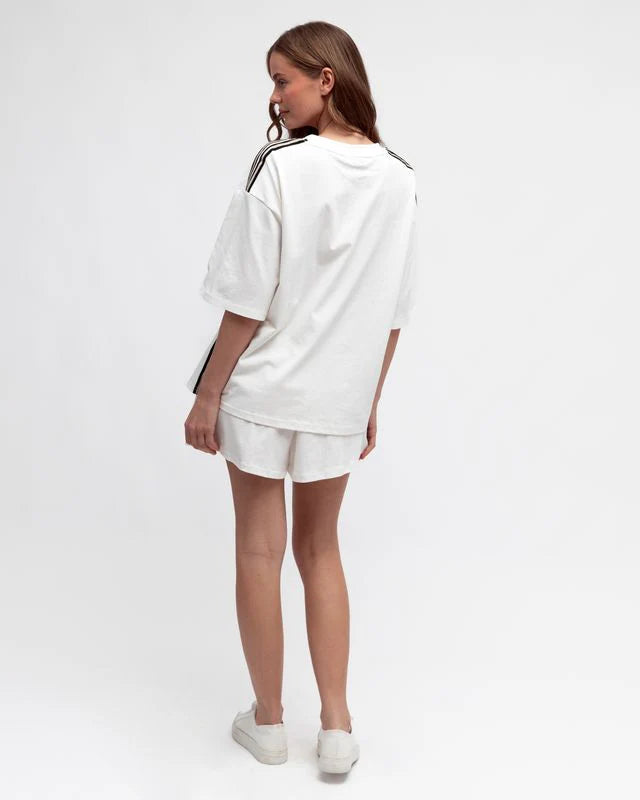 Tee Shirt With Side Stripes - White