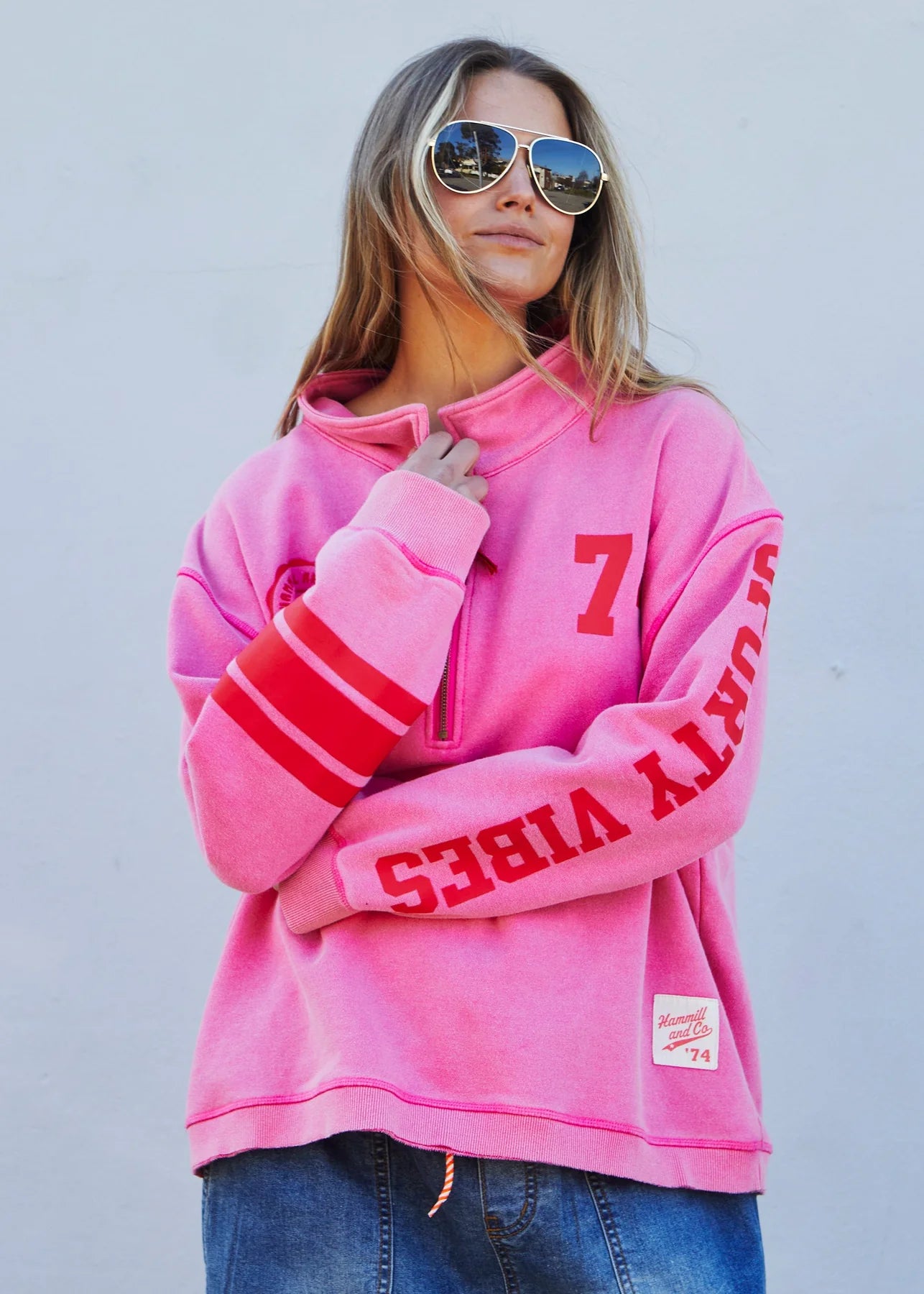 Vintage Wash Half Zip Sweat - Vintage Pink PREORDER