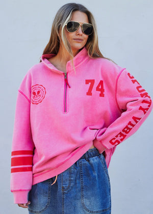 Vintage Wash Half Zip Sweat - Vintage Pink PREORDER