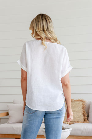 Carnival Linen V Neck Top - White