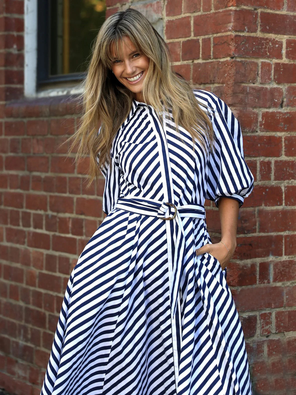 Bianca Dress - Navy Stripe