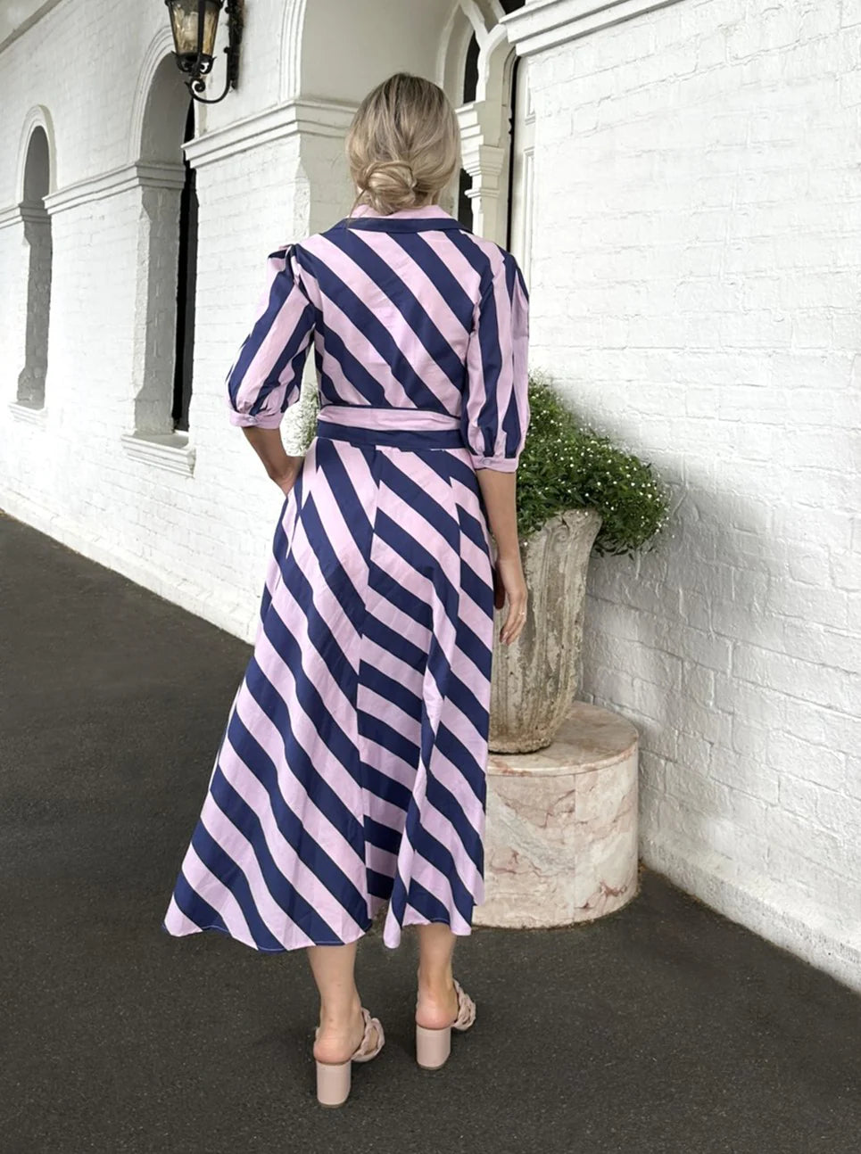 Bianca Dress - Navy Pink Stripe