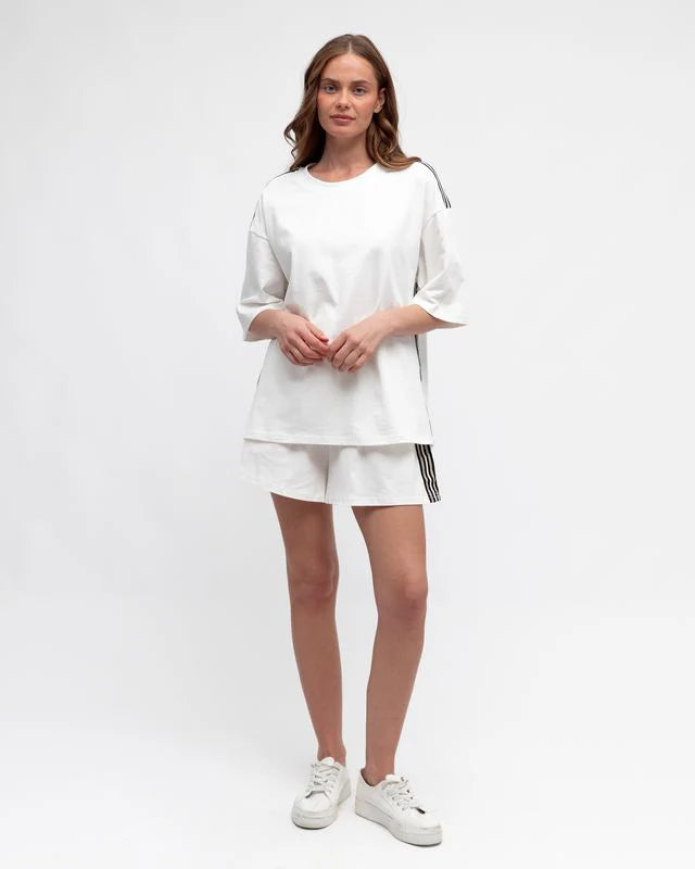Tee Shirt With Side Stripes - White