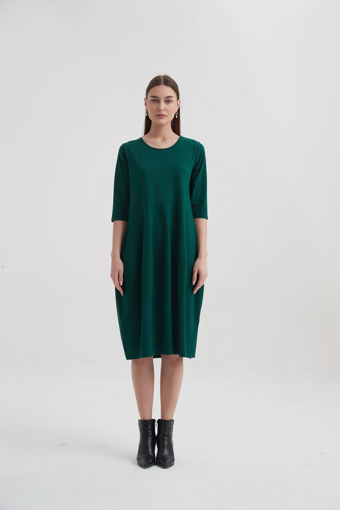 Diagonal Seam Dress - Emerald