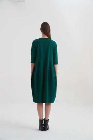 Diagonal Seam Dress - Emerald