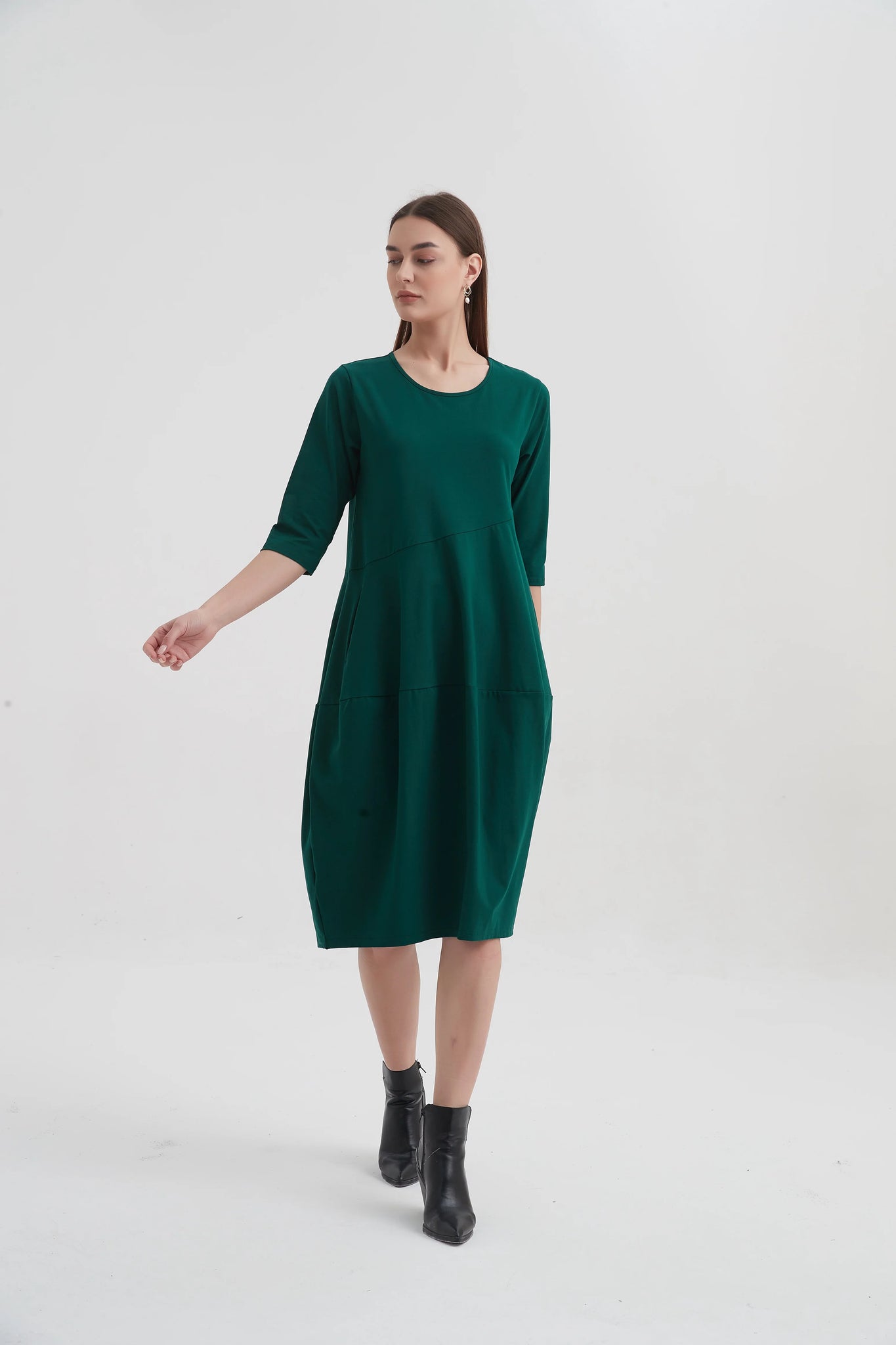 Diagonal Seam Dress - Emerald